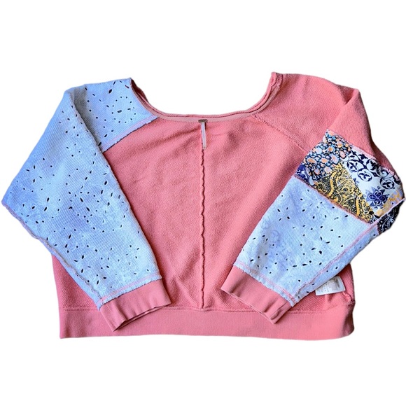 Free People Suns Out Off Shoulder Pullover Patchwork Block Print Sweatshirt XS - Picture 6 of 16